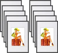 WOLTU 10er Set Bilderrahmen Bildergalerie Fotogalerie mit Passepartout, Foto Collage Galerie, Kunststoff und Echtglas, New Life Style, Schwarz, 10x15cm