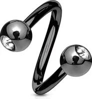 viva-adorno Lippenpiercing Chirurgenstahl Labret Spirale Twister Kristall Doppelkugel verschiedene Farben und Größen Z405,Schwarz
