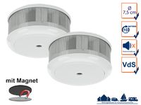 2er-Set Mini 10-Jahres Rauchwarnmelder + Magnet-Set mit VDS & DIN EN14604