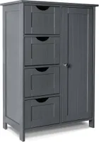 VOUNOT Badezimmerschrank mit 4 Schubladen & 1 Schranktür für Badezimmer 30x55x82cm Grau