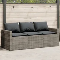 vidaXL Gartensofa mit Kissen 3-Sitzer Grau Poly Rattan