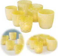 LS-LebenStil 6x Glas Teelichthalter Retro Gelb 7-9cm Set Teelichtglas Windlichthalter Kerzenhalter Kerzenglas Kerzenständer für Teelichter Windlicht