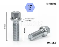 Kolový šroub M14x1,5x40 koule R13, klíč 17, S17D40R13, výška 59