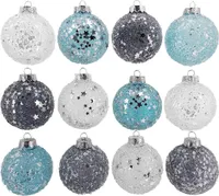 12 Weihnachtskugeln Kunststoff Christbaumkugeln Set Christbaumschmuck blau weiß