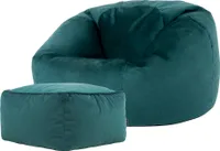 icon Klassischer Sitzsack Bean Bag Kingston mit Hocker, Blaugrün, Plüschsamt, Sitzsack Sessel Für Erwachsene mit Füllung, Groß Sitzsäcke Für Das Wohnzimmer - Hergestellt in Deutschland