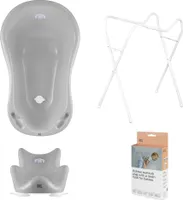 Babywanne, Sitz, Gestell, Abfluss – Grau