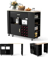 COSTWAY Küchenwagen & Bartisch, Kücheninsel mit Regal, Weinregal, Schublade & Gewürzregal, Küchenschrank rollbar, Servierwagen, Schwarz