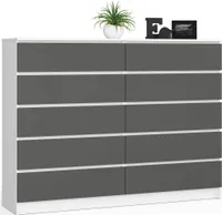 Kommode AKORD K160 Weiß 160 cm 10 Schubladen Front Graphitgrau B160 x H121 x T40 cm