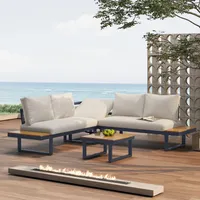 Merax Gartenmöbelset Ecklounge mit Kissen und Stahlrahmen, Gartenlounge mit 5-Winkel-Verstellbare Lehne,Loungegruppe Balkonmöbel Terassenmöbel, Beige
