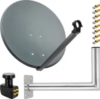 PremiumX Satelliten-Komplettanlage 80cm Satellitenantenne Anthrazit Satellitenschüssel Quad LNB Wandhalter 45cm, 1 SAT 4 Teilnehmer