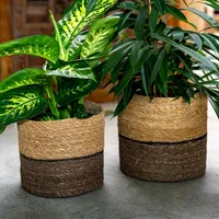 Seegras Korb rund dreifarbig Ø 31 x 29 mit Einsatz Blumentopf geflochten Aufbewahrungskorb Über-Topf Blumenkorb