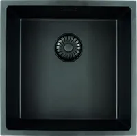 Caressi Black Line quadratisches Spülbecken für Aufbau und Unterbau, CAGRPP40BK-TU, Küchenspüle schwarz 45 x 45 cm