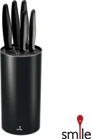 Smile SNS-3 Tacoma Set de 5 Messer de Küche de Edelstahl mit Antihaftbeschichtung, Rundblock moderne Linie, schwarz