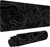 Großes Gaming Mauspad, Mauspad XXL, Topografische Karte Schreibtischmatte, mit Anti-Rutsch-Basis, 80x30 cm, Schwarz