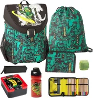 Lego Schulranzen-Set Easy GREEN Ninjago Schultasche 7tlg. mit Federmappe Brotdose und Trinkflasche