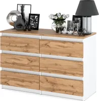 STIV Möbel | Kommode / Sideboard mit 6 Schubladen - Eiche Wotan / Weiß, H 71cm B 100cm T 33cm