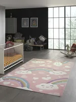 Kinderteppich Regenbogen mit Wolken und Herzen in rosa Größe - 200 x 290 cm