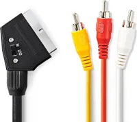 Nedis SCART-Kabel | SCART Stecker | 3x Cinch-Stecker | Vernickelt | Schaltbar | 480p | 2.00 m | rund | PVC | Schwarz | Aufhänger NE550721085