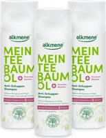 alkmene Mein Teebaumöl Anti Schuppen Shampoo 3x 200 ml weniger Schuppen in 2 Wochen, vegan, klimaneutral, gegen Schuppen