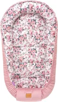 JUKKI® BabyNestchen XXL 120x65cm bis zu 18 Monaten 2seitig [Roses & Smokey Pink Soft Velvet] Nestchen Babybett Reisebett Kokon Babynest Kuschelnest N