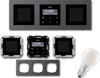 GIRA Unterputz UP RDS Radio 228405 KomplettSet schwarz glas + 2 x Lautsprecher schwarzglas + 3 fach Rahmen (E2) anthrazit + Gratis E27 LED Leuchte warmweiß 2700K 7 Watt