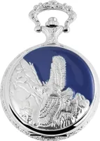 Motiv Taschenuhr Adler Vogel Eagle + Kette & Clip Weiß Blau Analog Metall Quarz