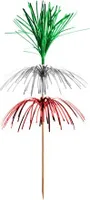 100 Deko-Picker 18 cm grün/silber/rot "Feuerwerk" 3-lagig