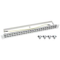 HMF 66446-07 STP Keystone-Patchpanel für Serverschrank, 24 Ports RJ45 Geschirmt, 19 Zoll, Lichtgrau