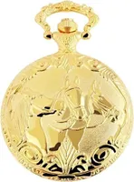 Motiv Taschenuhr 3 Pferde Motiv + Kette und Clip Weiß Gold Sprungdeckel Analog Quarz 9480702000020
