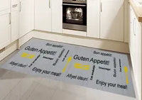 Küchenteppich waschbar mit Schriftzug Guten Appetit in Grau Gelb Größe - 80 x 300 cm