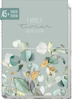 Family-Timer 2025/2026 / 18 Monate / Minty Leaves / Häfft Verlag