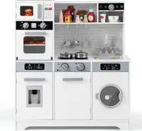 COSTWAY Kinderküche mit Licht & Sound, Spielzeugküche mit Waschmaschine, Spüle, Wasserhahn, Wasserspender, Mikrowelle & Ofen für Kinder ab 3 Jahren