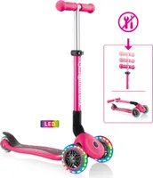 GLOBBER JUNIOR FOLDABLE LIGHTS – Tretroller, 120/80 mm, ABEC 5, 3-rädrig, LED-Leuchtrollen, fuchsia pink