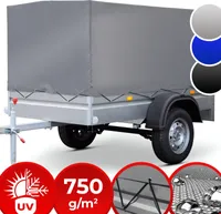 Anhängerplane - 2 Reißverschlüsse, 20 Ösen, 2075x1150x900 mm, wasserdicht - Hochplane, Abdeckplane, Abdeckung PVC Farbe: Grau (750 g/m2)