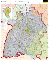 XL Postleitzahlenkarte von Baden-Württemberg, PLZ Wandkarte mit Laminierung, reißfest, 100 cm x 123,5 cm