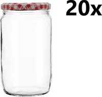 Einmachglas 720 ml FRANCO klar/transparent 20 Stück INKLUSIVE KARIERT ROTEN DECKELN, Stückzahl in der Packung: 20