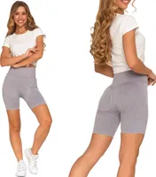 Moraj krótkie legginsy damskie push-up spodenki kolarskie z wysokim stanem bezszwowe legginsy sportowe 1500-053, szary, L/XL