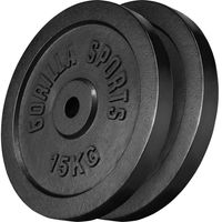 GORILLA SPORTS® Hantelscheiben - 30 kg Set, 2 x 15 kg Gewichte, 30/31 mm, Gusseisen, Silber/Schwarz - Gewichtsscheiben, Bumper Plates