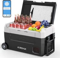 KROAK 35 Liter Kühlbox 12V 24V Tragbarer Mini-Kühlschrank bluetooth Elektrische Gefrierbox Klein Gefrierschrank für Auto Camping mit Rädern und Griff