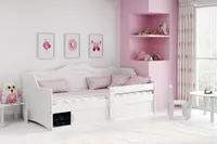 Kinderbett Jasmin - Holzbett - Jugendbett - Einzelbett - Bett mit Matratze - Latenrost - Kiefernholz -80x160cm - für Mädchen - Weiß/Rosa - 20 (ohne Matratze)
