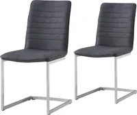 Esszimmerstühle Freischwinger 2er Set grau Schwingstühle mit gerader Rückennaht Edelstahlgestell