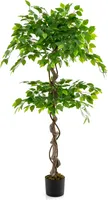 COSTWAY sztuczna roślina 150cm, sztuczne drzewo Ficus Benjamin, dekoracyjna roślina z drewnianym pniem i liśćmi w kolorze zielonym