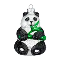 Christbaumschmuck Glas Panda mit Bambus 12cm schwarz / weiß