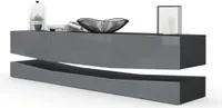 Vladon Lowboard City,  Germany, TV-Kommode mit Sockelelement, 1 offenem Fach und 3 Schubkästen, Schwarz matt/Grau Hochglanz (178 x variabel x 39 cm)