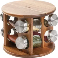 Gewürzregal Gewürzständer Gewürzhalter Küchenregal MOOKA Gewürzset auf Akazienständer 8 Gläser 15x19 cm HOMLA