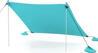 COSTWAY Strandzelt 300x300cm, Sonnenzelt UPF 50+ mit Sandankern, Sandsäcken und 2 Stützstangen, Sonnenschutz tragbar, Sonnendach Türkis
