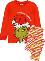The Grinch - Schlafanzug Langes Bein für Kinder - weihnachtliches Design Langärmlig NS7500 (140) (Rot/Weiß)