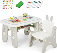 Kindersitzgruppe, Kinder Tisch Stuhl Set mit 2 aufklappbaren Whiteboards, höhenverstellbar Kindertisch mit Stauraum & Zubehör, Aktivitätstisch Zeichentisch für Kinderzimmer, Spielzimmer