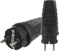 Gummistecker Schuko 16A 230V Gummi Stecker IP44 Schwarz Schutzkontakt