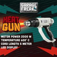 Garage Freaks Elektro Heissluftpistole mit LED Anzeige 5 M Kabel 600°C 2000 Watt